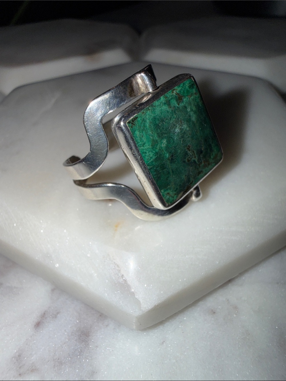 Reversible.925 Sterling Silver Green and Blue Stone Square